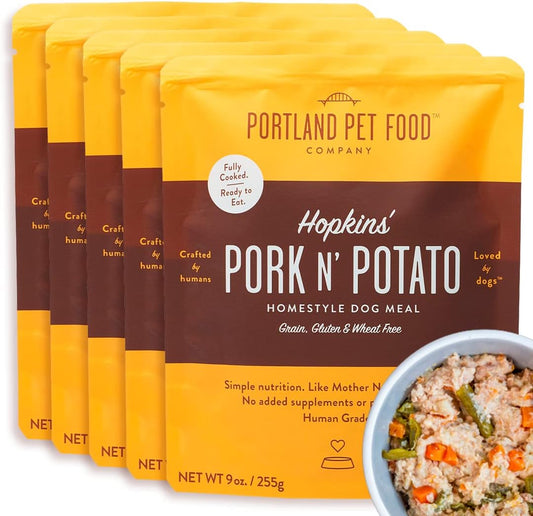 Hopkin'S Pork N’ Potato Wet Dog Food Pouches - Human-Grade, Grain-Free Dog Food Toppers, Mixers, and Meals for Dogs - Fresh Dog Food Made in the USA - 5-Pack