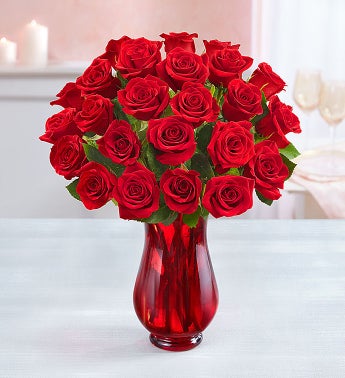 Eris Two Dozen Red Roses with Red Vase - .