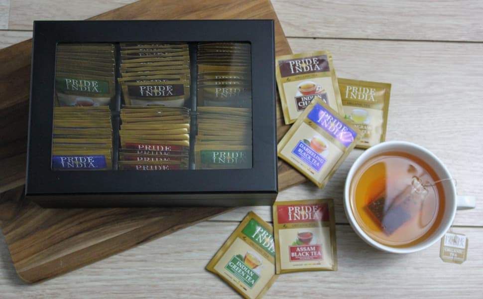 Organic Indian Tea Assortment Chest, 6 Types - 72 Tea Bags - .