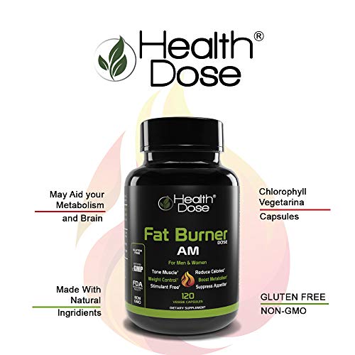 Fat Burner Dose Am Day-Time by Health Dose, 120 Vegetarian Capsules, Green Tea, L-Carnitine Tartrate, Uva Ursi, Garcinia Cambogia, Apple Cider Vinegar - More, Weight Loss for Men & Women Supp - .