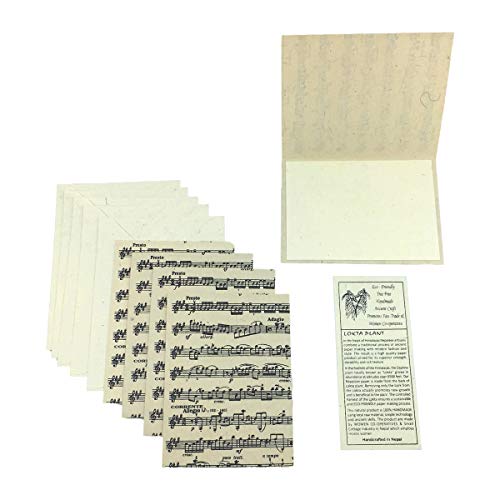 Nepal Greeting Card and Envelope Set: Sheet Music, Eco-friendly Handmade Lokta Paper - .