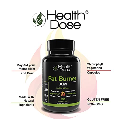 Fat Burner Dose Am Day-Time by Health Dose, 120 Vegetarian Capsules, Green Tea, L-Carnitine Tartrate, Uva Ursi, Garcinia Cambogia, Apple Cider Vinegar - More, Weight Loss for Men & Women Supp - .