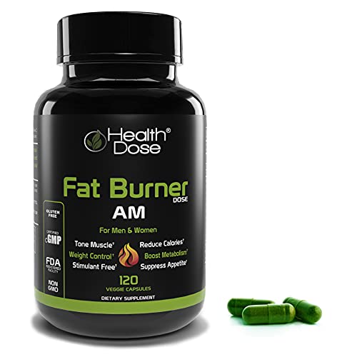 Fat Burner Dose Am Day-Time by Health Dose, 120 Vegetarian Capsules, Green Tea, L-Carnitine Tartrate, Uva Ursi, Garcinia Cambogia, Apple Cider Vinegar - More, Weight Loss for Men & Women Supp - .