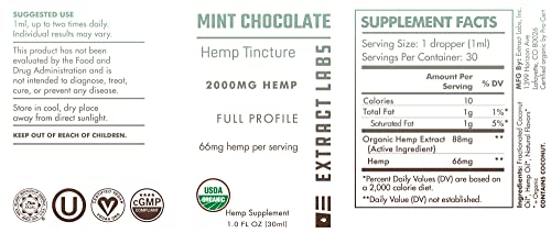 Extract Labs Mint Chocolate Pure Organic Hemp Oil  - 2000mg - .