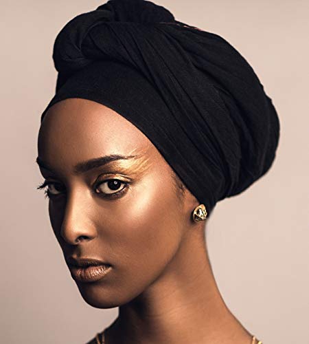 ZAKIA African Long Turban Hair Scarf Head Wraps Hijab Headwrap Headband for Black Women (Light Grey) - .