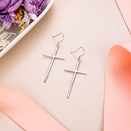 EVER FAITH Sterling Silver Simple Church Cross Necklace Hook Dangle Earrings Jewerly Set For Woman Girls - .