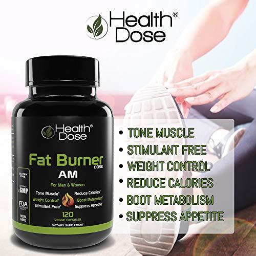 Fat Burner Dose Am Day-Time by Health Dose, 120 Vegetarian Capsules, Green Tea, L-Carnitine Tartrate, Uva Ursi, Garcinia Cambogia, Apple Cider Vinegar - More, Weight Loss for Men & Women Supp - .