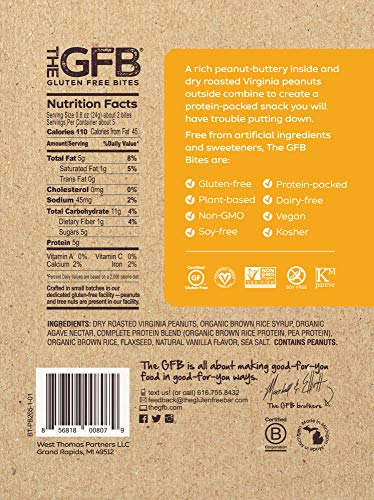 The GFB Gluten Free Protein Bites, Peanut Butter, 4 Ounce, Vegan, Dairy Free, Non GMO, Soy Free - .