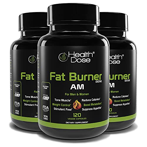 Fat Burner Dose Am Day-Time by Health Dose, 120 Vegetarian Capsules, Green Tea, L-Carnitine Tartrate, Uva Ursi, Garcinia Cambogia, Apple Cider Vinegar - More, Weight Loss for Men & Women Supp - .