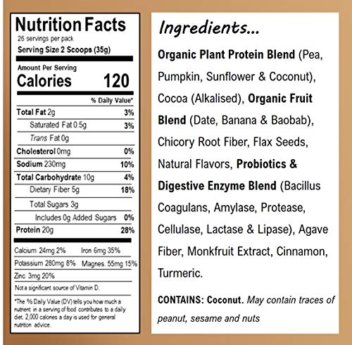 EarthChimp Vegan Protein Powder (26 Servings, 32 Oz) with Probiotics, Organic Fruits & Plant Based Protein Powder, Dairy Free, Gluten Free, Gum Free, Lactose Free, Non GMO, (Chocolate) - .