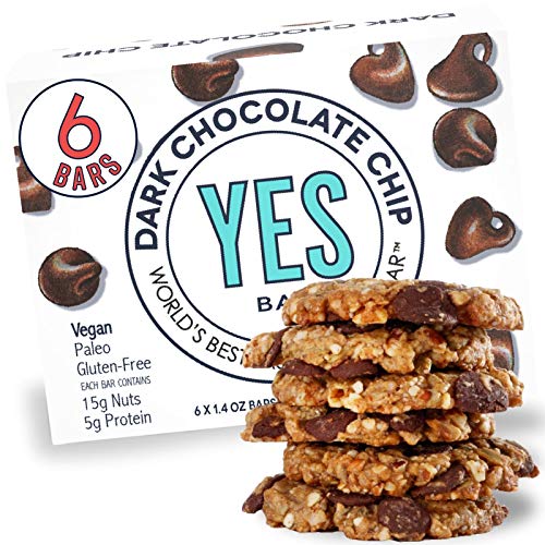 YES BAR – Dark Chocolate Chip – Plant Based Protein, Decadent Snack bar – Vegan, Paleo, Gluten Free, Low Sugar, Healthy Snack, Breakfast, Keto Friendly, Kids Snack, (6 Count) - .