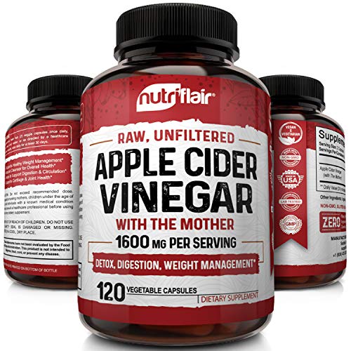 Apple Cider Vinegar Capsules with Mother 1600mg - 120 Vegan ACV Pills - Best Supplement for Healthy Weight Loss, Diet, Keto, Digestion, Detox, Immune - Powerful Cleanser & Appetite Suppressan - .