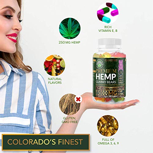 Hemp Gummies Premium 15000 Milligram High Potency- 250 Per Gummy Bear - .