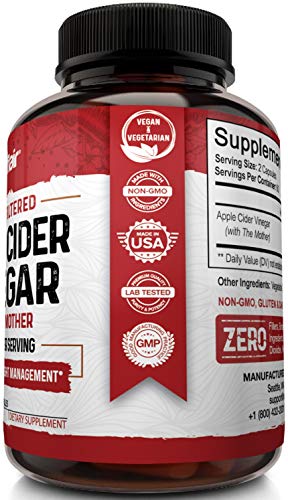 Apple Cider Vinegar Capsules with Mother 1600mg - 120 Vegan ACV Pills - Best Supplement for Healthy Weight Loss, Diet, Keto, Digestion, Detox, Immune - Powerful Cleanser & Appetite Suppressan - .