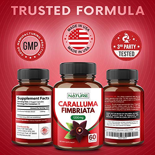 Caralluma Fimbriata Extract 1200mg - Natural Appetite Suppressant Supplement for Weight Loss - 60 Capsules (30 Day Supply) - .