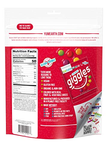 YumEarth Organic Giggles Chewy Candy, Fruit Flavored, 10 Snack Packs per bag - .