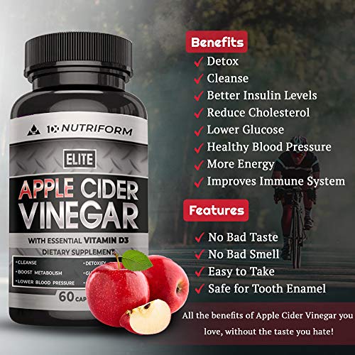 Apple Cider Vinegar Complex Pills with The Mother, Cayenne Pepper, Ceylon Cinnamon, Vitamin D3 - Overall Health Supplement, Natural Detox and Cleanse, Digestion, Weight Loss – Premium Non GMO - .