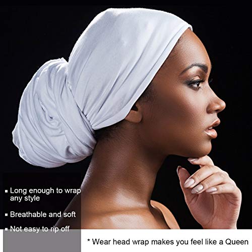 ZAKIA African Long Turban Hair Scarf Head Wraps Hijab Headwrap Headband for Black Women (Light Grey) - .