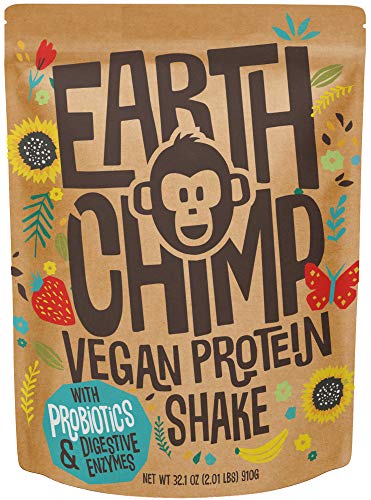 EarthChimp Vegan Protein Powder (26 Servings, 32 Oz) with Probiotics, Organic Fruits & Plant Based Protein Powder, Dairy Free, Gluten Free, Gum Free, Lactose Free, Non GMO, (Chocolate) - .