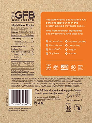 The GFB Gluten Free Protein Bites, Peanut Butter, 4 Ounce, Vegan, Dairy Free, Non GMO, Soy Free - .