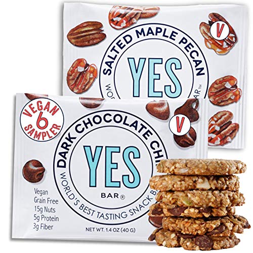 YES BAR – Dark Chocolate Chip – Plant Based Protein, Decadent Snack bar – Vegan, Paleo, Gluten Free, Low Sugar, Healthy Snack, Breakfast, Keto Friendly, Kids Snack, (6 Count) - .