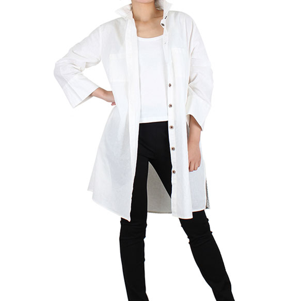 Way Beyoung Women's White Long Sleeve Button-Down Long Jacket - .