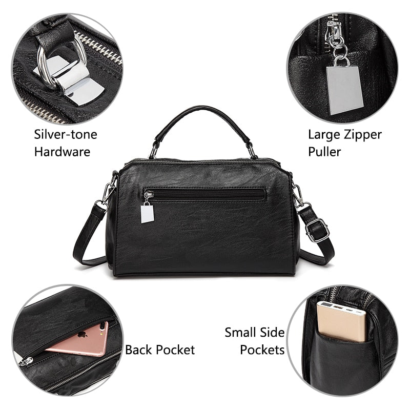 Vegan Leather Crossbody Handbag - .