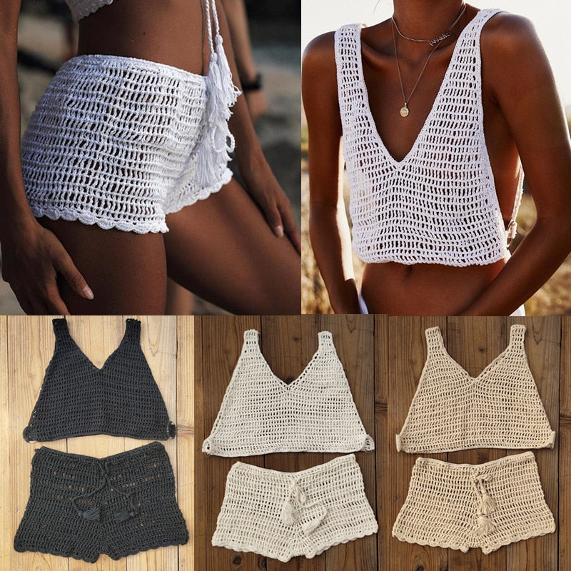 Handmade Crochet Cover UP Bikini Shorts - .