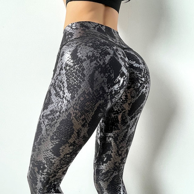 Snakeskin Pattern Push Up Fitness Leggings - .