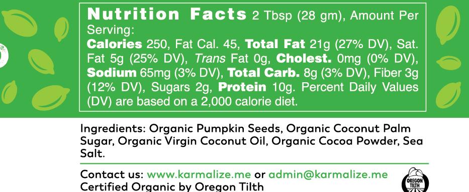 Organic Vegan Cacao Pumpkin Seed Butter - .